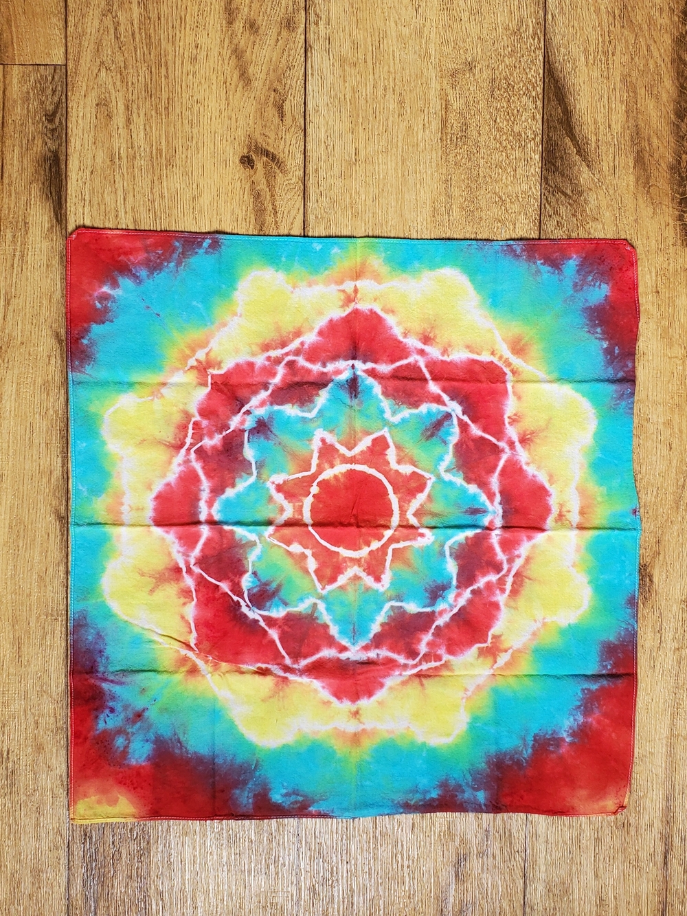 Vibrant Tie-Dye Scarf Wrap in Red, Yellow & Turquoise
